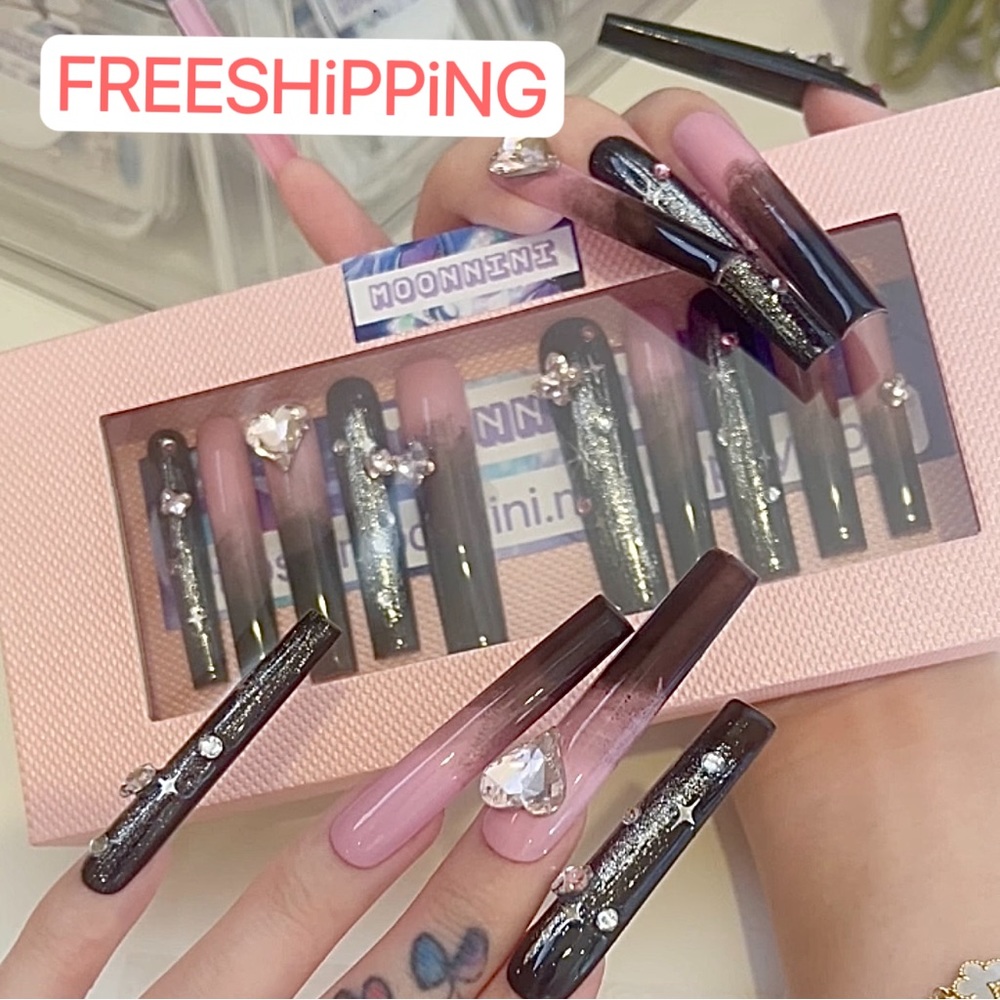 MOONNiNi handmade XL press on nails w/toolkit